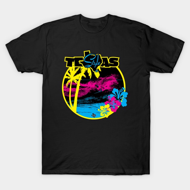 Texas Style Surfer with Palm Trees in CMYK T-Shirt by CamcoGraphics